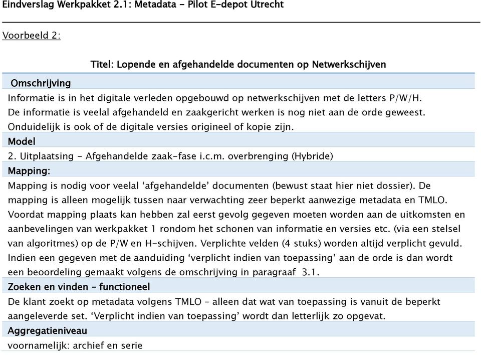 Uitplaatsing - Afgehandelde zaak-fase i.c.m. overbrenging (Hybride) Mapping: Mapping is nodig voor veelal afgehandelde documenten (bewust staat hier niet dossier).