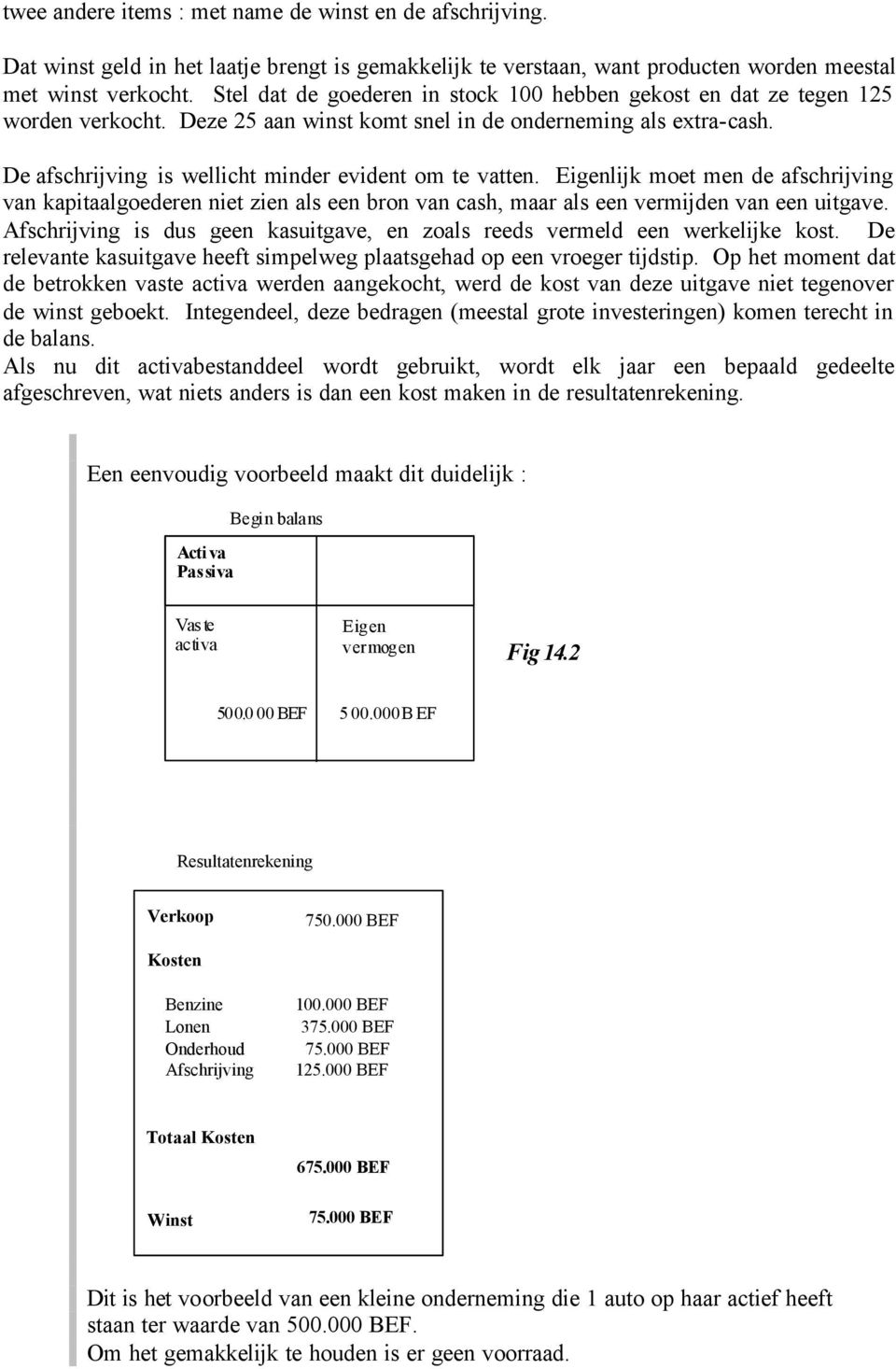 De afschrijving is wellicht minder evident om te vatten. Eigenlijk moet men de afschrijving van kapitaalgoederen niet zien als een bron van cash, maar als een vermijden van een uitgave.