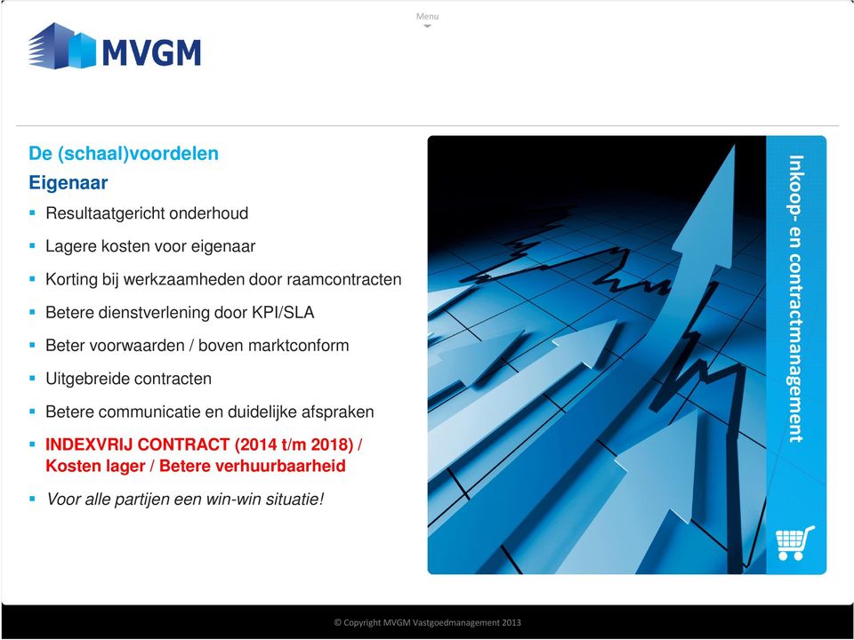 marktconform Uitgebreide contracten Betere communicatie en duidelijke afspraken INDEXVRIJ CONTRACT (2014