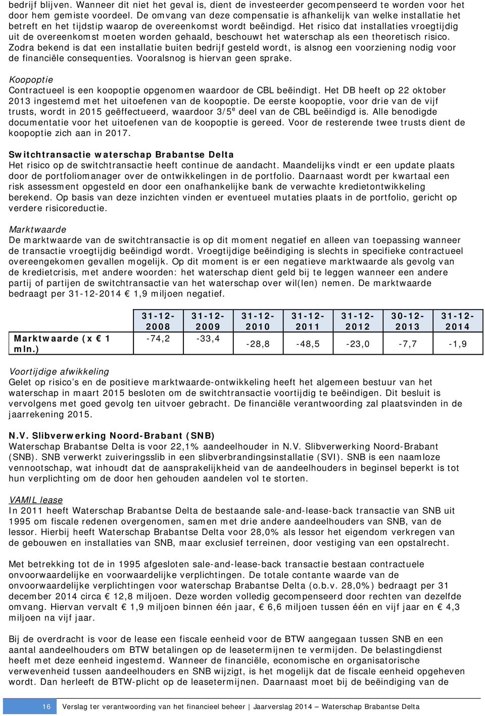 Het risico dat installaties vroegtijdig uit de overeenkomst moeten worden gehaald, beschouwt het waterschap als een theoretisch risico.