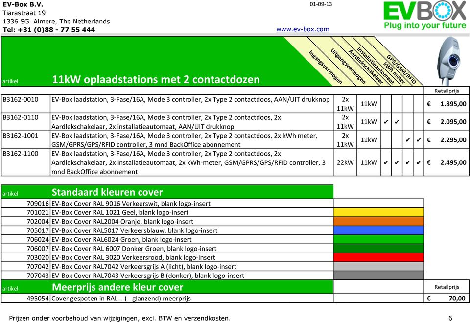 Fase/16A, Mode 3 conolle, Type 2 conacdoos, 11kW 11kW dlekschakelaa, insallaieauoaa, AAN/UIT dukknop EV- Box laadsaion, 3- Fase/16A, Mode 3 conolle, Type 2 conacdoos, kwh ee, 11kW 11kW GSM/GPRS/GPS