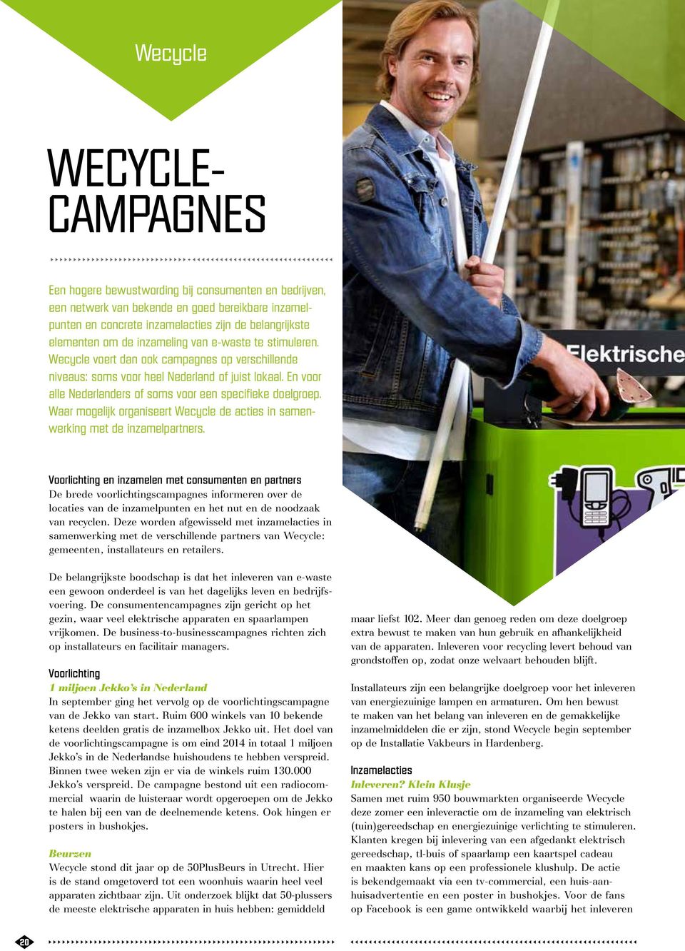 En voor alle Nederlanders of soms voor een specifieke doelgroep. Waar mogelijk organiseert Wecycle de acties in samenwerking met de inzamelpartners.