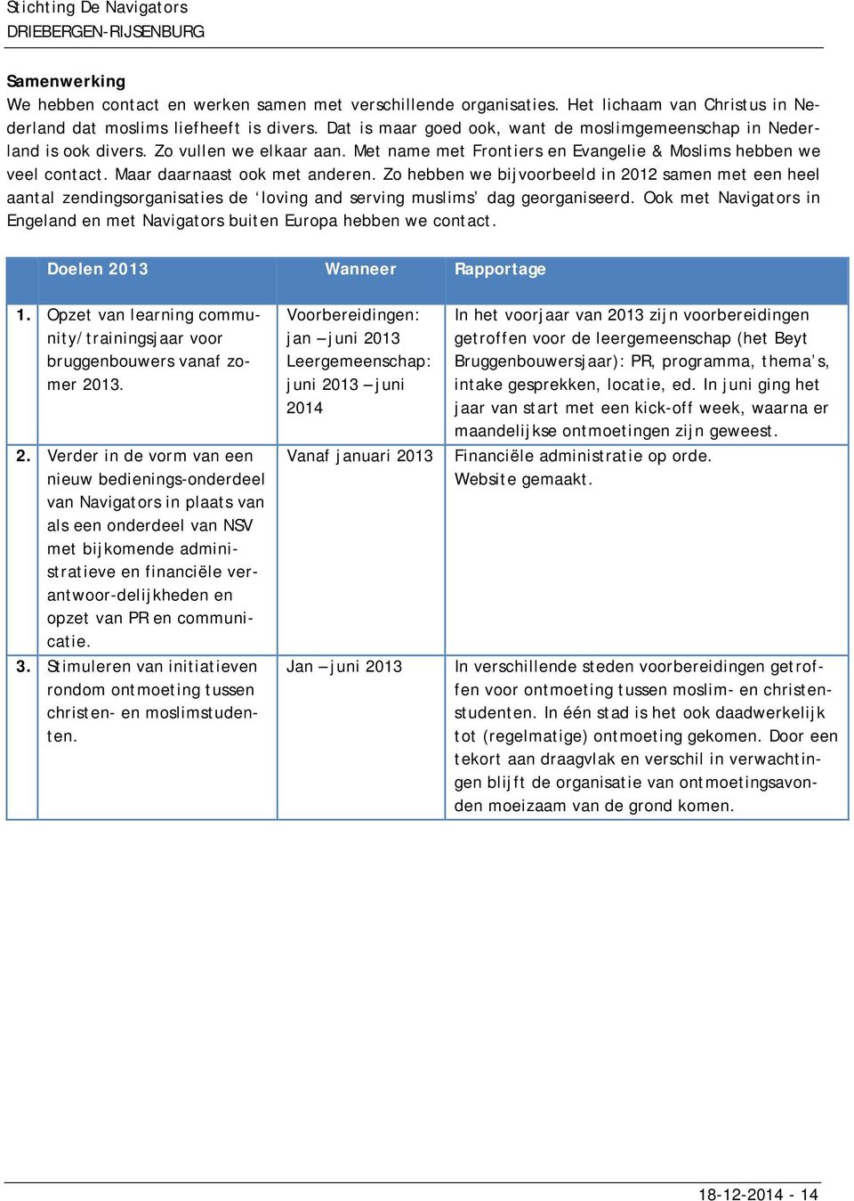 Maar daarnaast ook met anderen. Zo hebben we bijvoorbeeld in 2012 samen met een heel aantal zendingsorganisaties de loving and serving muslims dag georganiseerd.