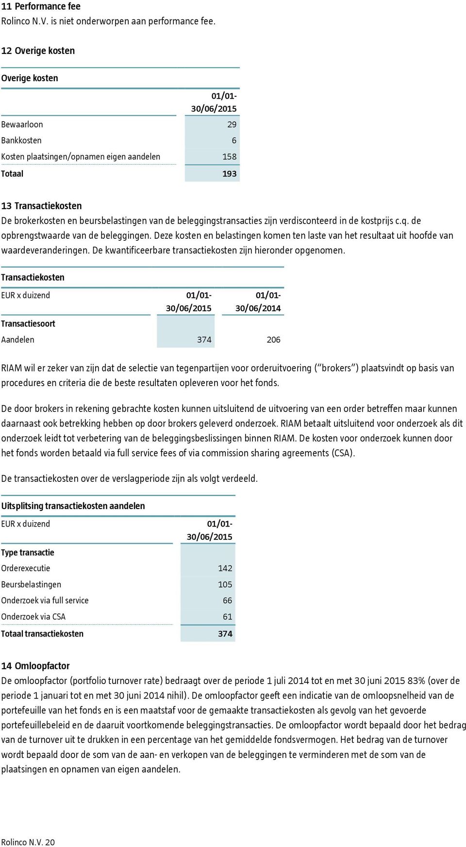 beleggingstransacties zijn verdisconteerd in de kostprijs c.q. de opbrengstwaarde van de beleggingen. Deze kosten en belastingen komen ten laste van het resultaat uit hoofde van waardeveranderingen.