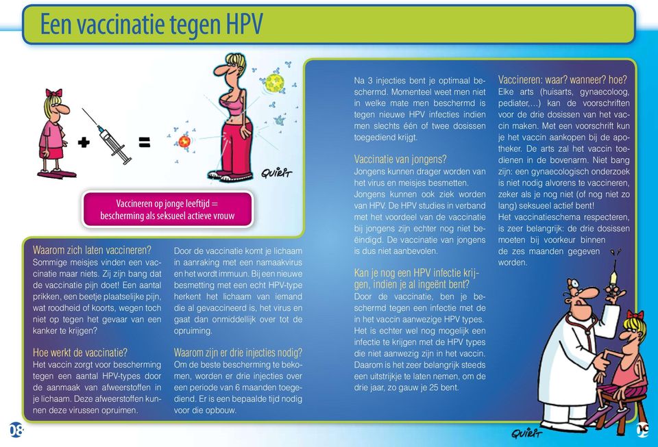 Het vaccin zorgt voor bescherming tegen een aantal HPV-types door de aanmaak van afweerstoffen in je lichaam. Deze afweerstoffen kunnen deze virussen opruimen.
