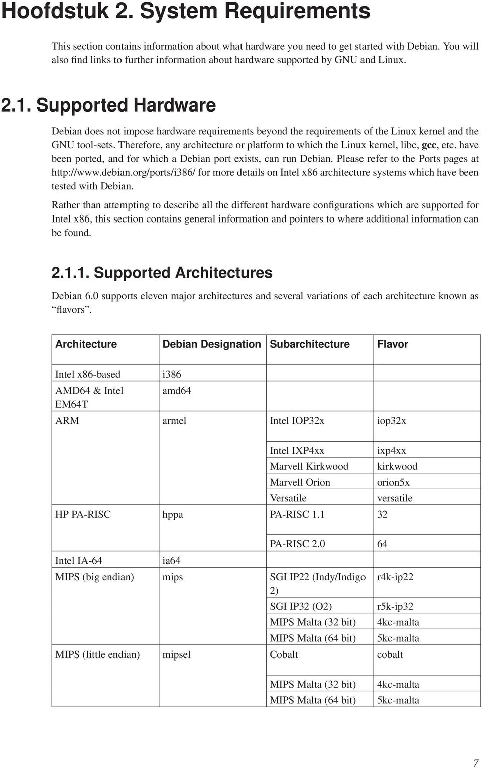 Supported Hardware Debian does not impose hardware requirements beyond the requirements of the Linux kernel and the GNU tool-sets.