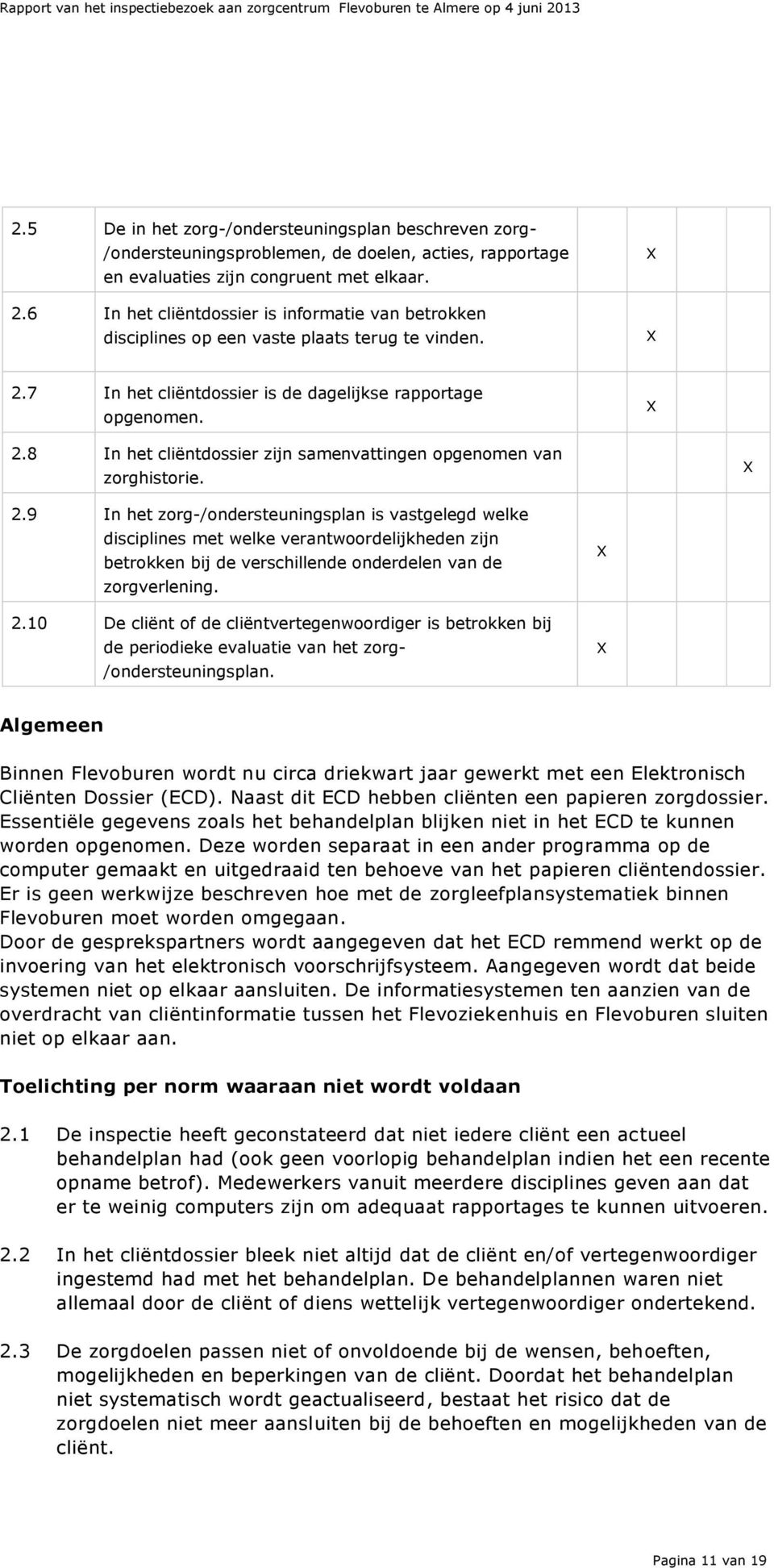 2.9 In het zorg-/ondersteuningsplan is vastgelegd welke disciplines met welke verantwoordelijkheden zijn betrokken bij de verschillende onderdelen van de zorgverlening. 2.