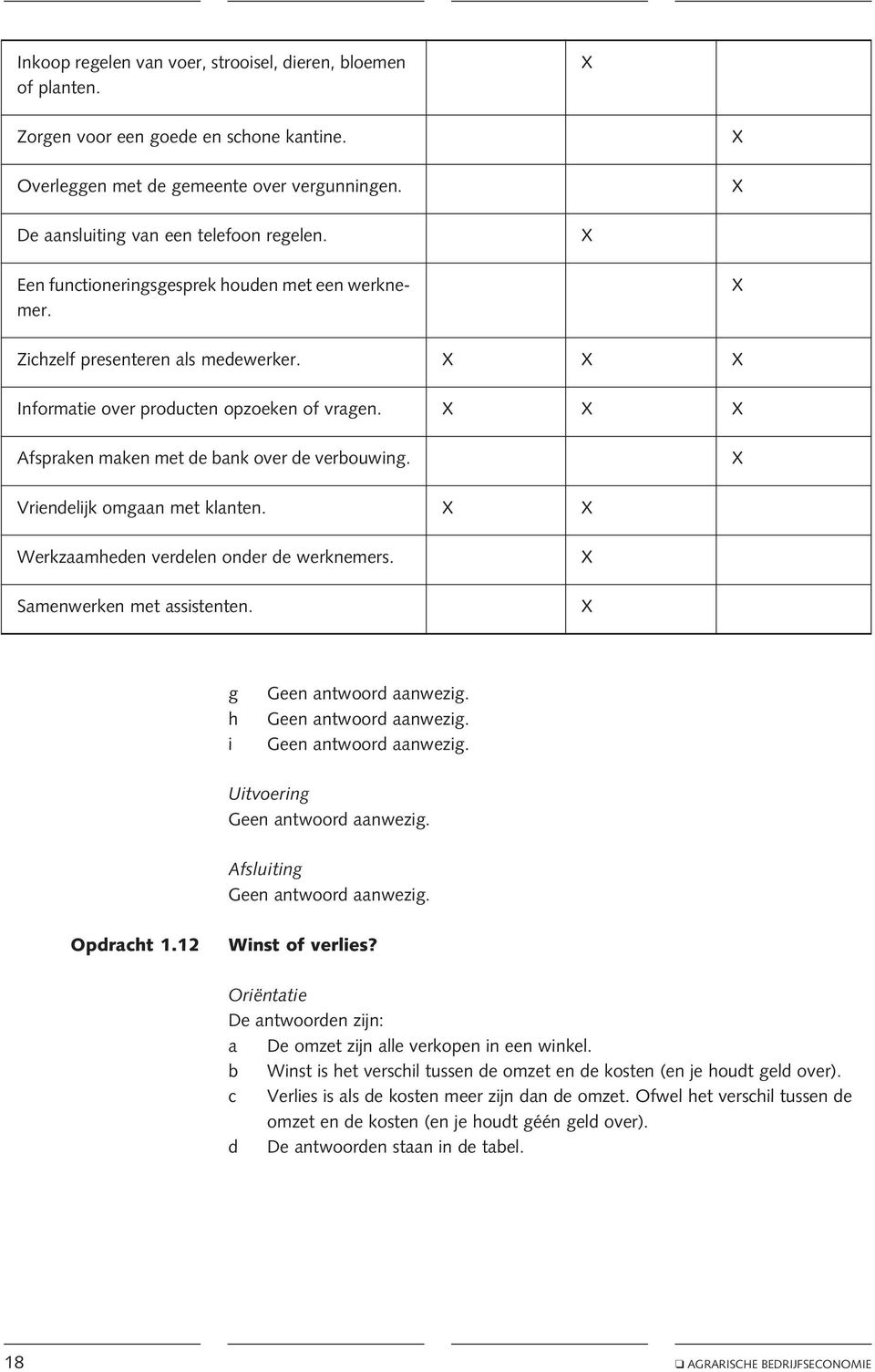 Vriendelijk omgaan met klanten. Werkzaamheden verdelen onder de werknemers. Samenwerken met assistenten. g h i Opdracht 1.12 Winst of verlies? a De omzet zijn alle verkopen in een winkel.