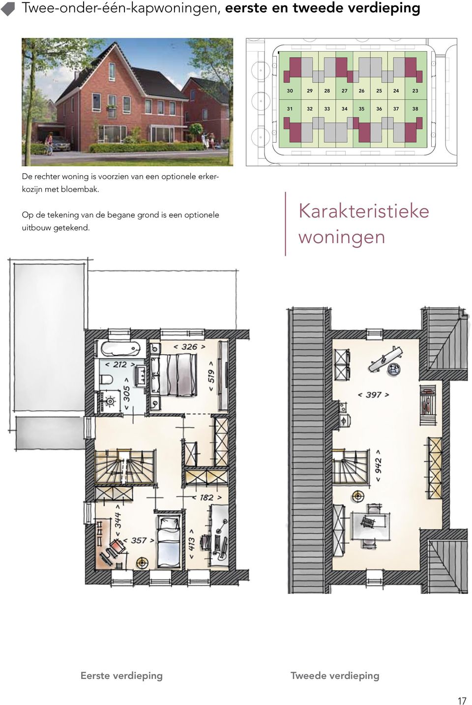 voorzien van een optionele erker Z ZO 12 14 Op de tekening van de begane grond is een optionele uitbouw getekend.