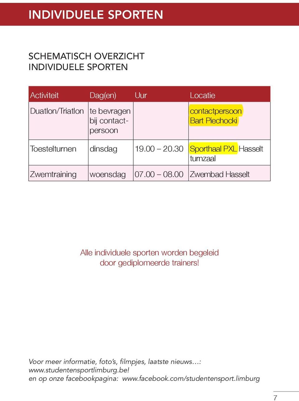 30 Sporthaal PXL Hasselt turnzaal Zwemtraining woensdag 07.00 08.