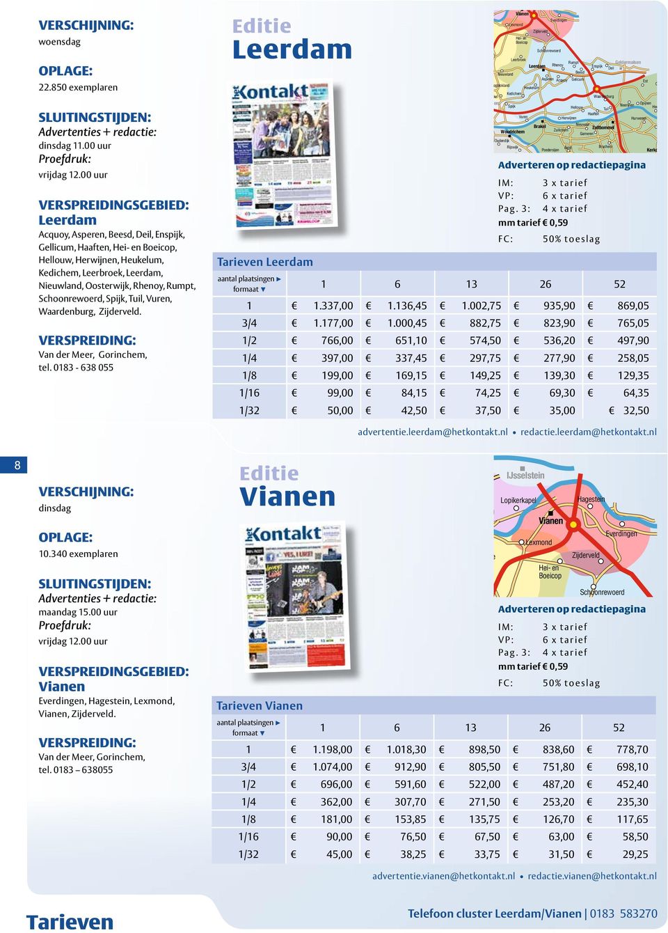 Rhenoy, Rumpt, Schoonrewoerd, Spijk, Tuil, Vuren, Waardenburg, Zijderveld. VERSPREIDING: Van der Meer, Gorinchem, tel.