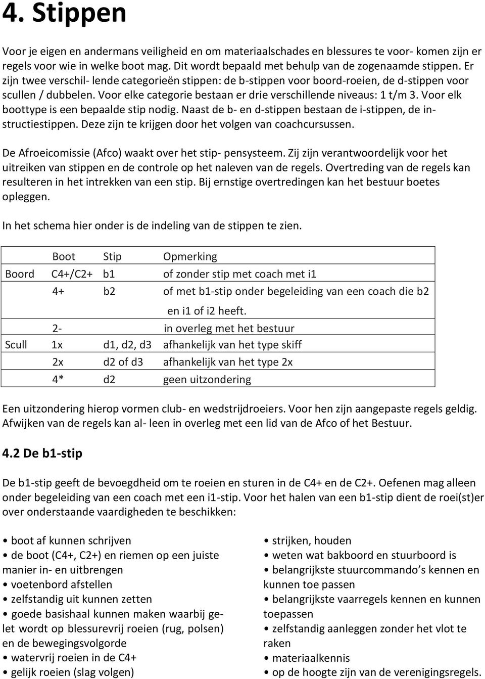 Voor elk boottype is een bepaalde stip nodig. Naast de b- en d-stippen bestaan de i-stippen, de instructiestippen. Deze zijn te krijgen door het volgen van coachcursussen.