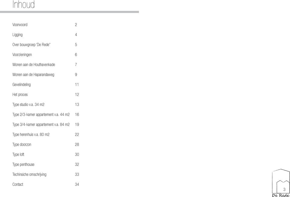 a. 44 m2 16 Type 3/4-kamer appartement v.a. 84 m2 19 Type herenhuis v.a. 80 m2 22 Type doorzon
