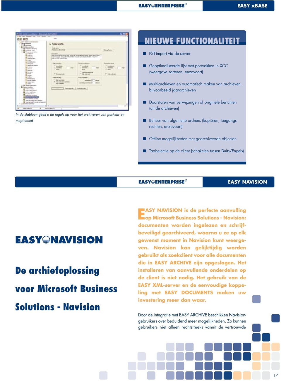 ordners (kopiëren, toegangsrechten, enzovoort) Offline mogelijkheden met gearchiveerde objecten Taalselectie op de client (schakelen tussen Duits/Engels) Beschreibung EASY NAVISION EASY-NAVISION De