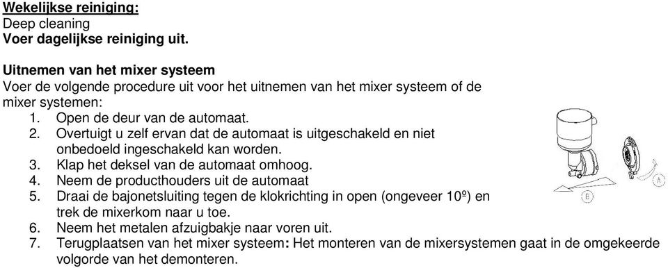 Overtuigt u zelf ervan dat de automaat is uitgeschakeld en niet onbedoeld ingeschakeld kan worden. 3. Klap het deksel van de automaat omhoog. 4.