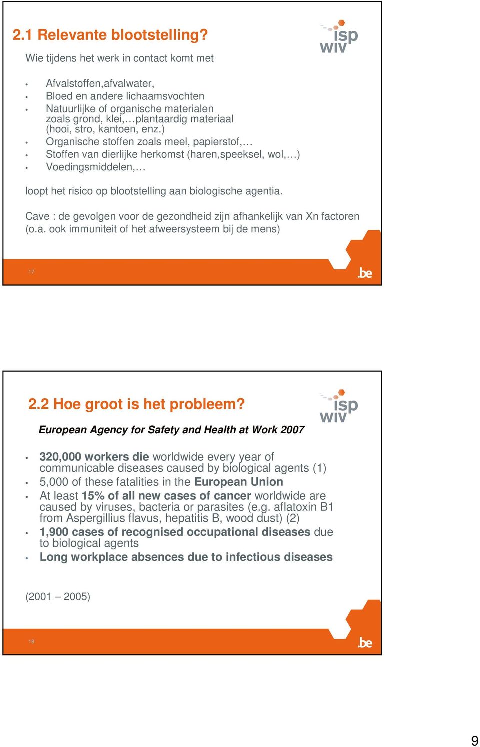 enz.) Organische stoffen zoals meel, papierstof, Stoffen van dierlijke herkomst (haren,speeksel, wol, ) Voedingsmiddelen, loopt het risico op blootstelling aan biologische agentia.