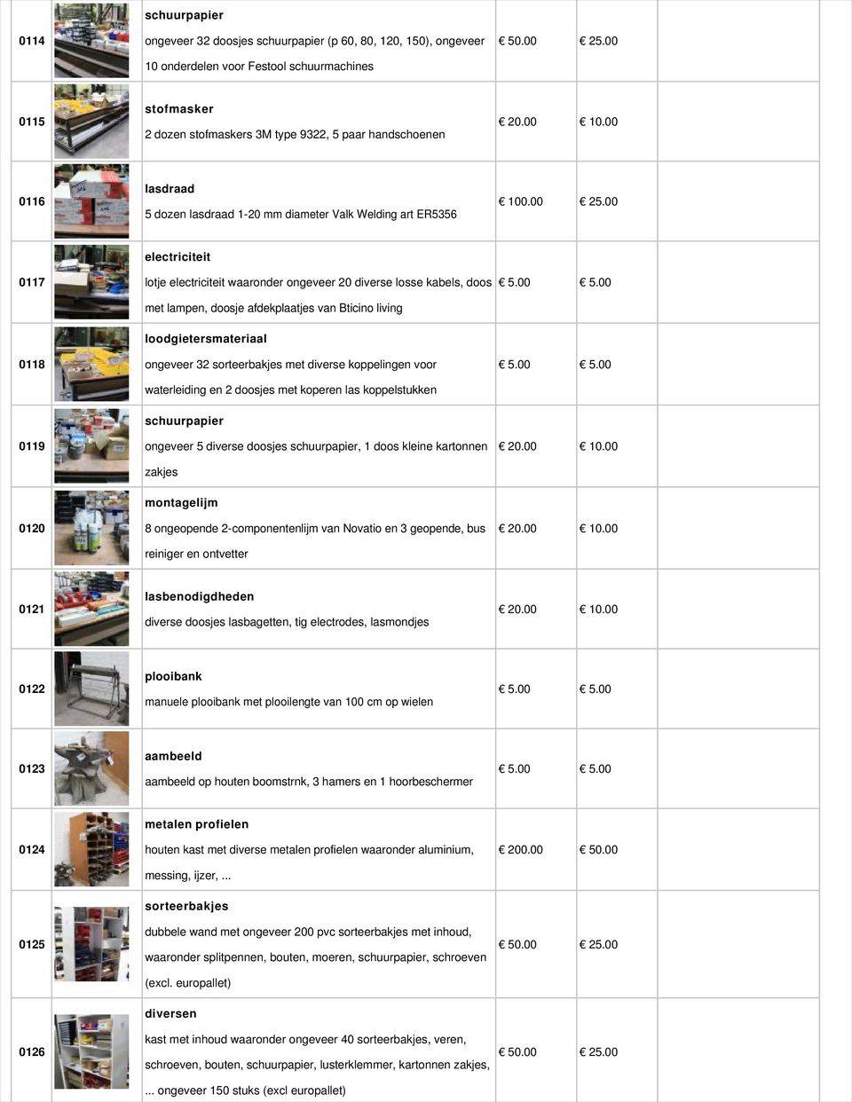 00 0117 electriciteit lotje electriciteit waaronder ongeveer 20 diverse losse kabels, doos met lampen, doosje afdekplaatjes van Bticino living 0118 loodgietersmateriaal ongeveer 32 sorteerbakjes met