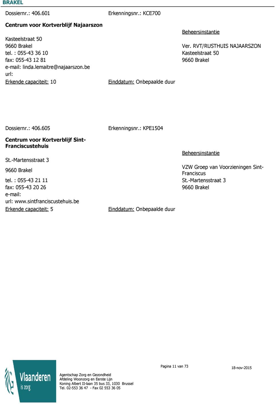 be Erkende capaciteit: 10 Dossiernr.: 406.605 Erkenningsnr.: KPE1504 Centrum voor Kortverblijf Sint- Franciscustehuis St.