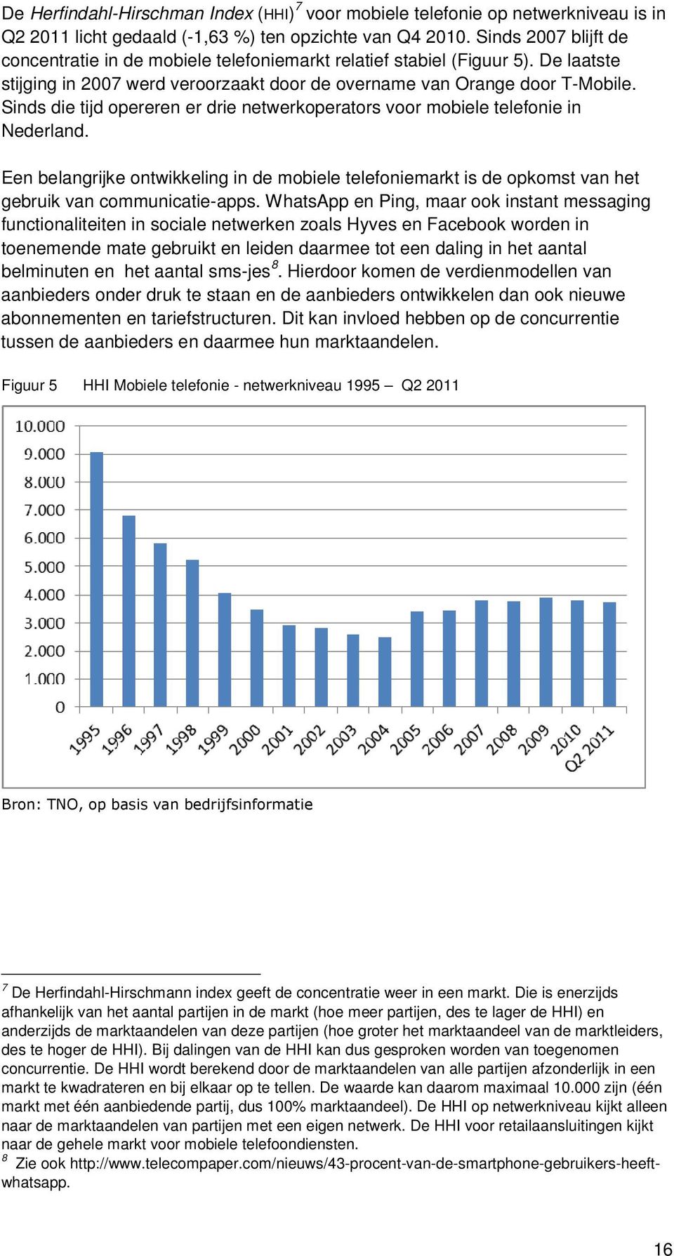 Sinds die tijd opereren er drie netwerkoperators voor mobiele telefonie in Nederland. Een belangrijke ontwikkeling in de mobiele telefoniemarkt is de opkomst van het gebruik van communicatie-apps.