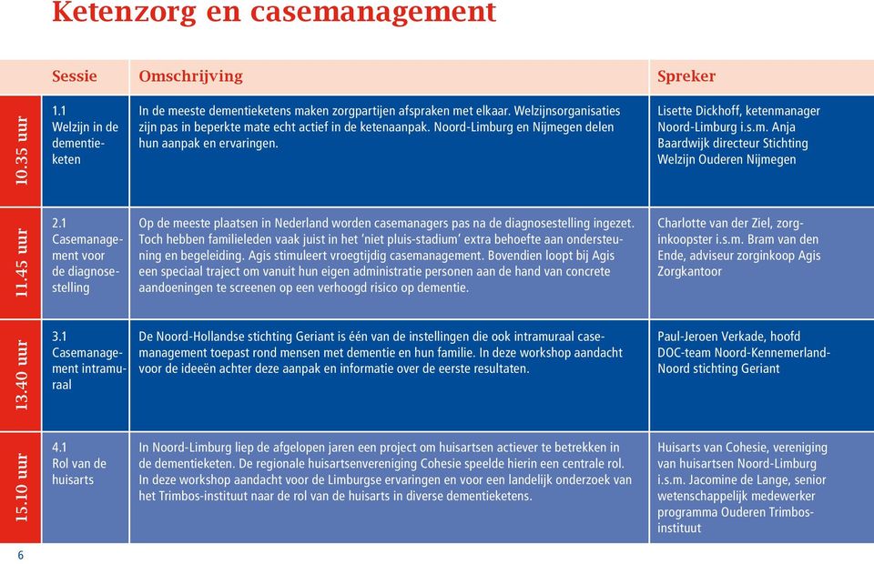 1 Casemanagement voor de diagnosestelling Op de meeste plaatsen in Nederland worden casemanagers pas na de diagnosestelling ingezet.