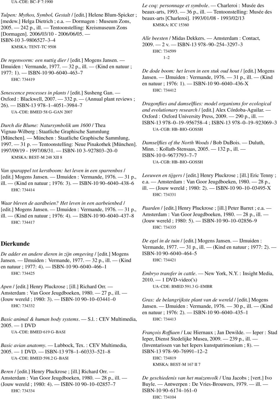 , ill. (Kind en natuur ; 1977: 1). ISBN-10 90 6040 463 7 EHC: 734419 Senescence processes in plants / [edit.] Susheng Gan. Oxford : Blackwell, 2007. 332 p. (Annual plant reviews ; 26).