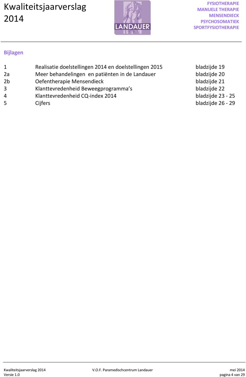 Klanttevredenheid Beweegprogramma s bladzijde 22 4 Klanttevredenheid CQ-index bladzijde 23-25 5