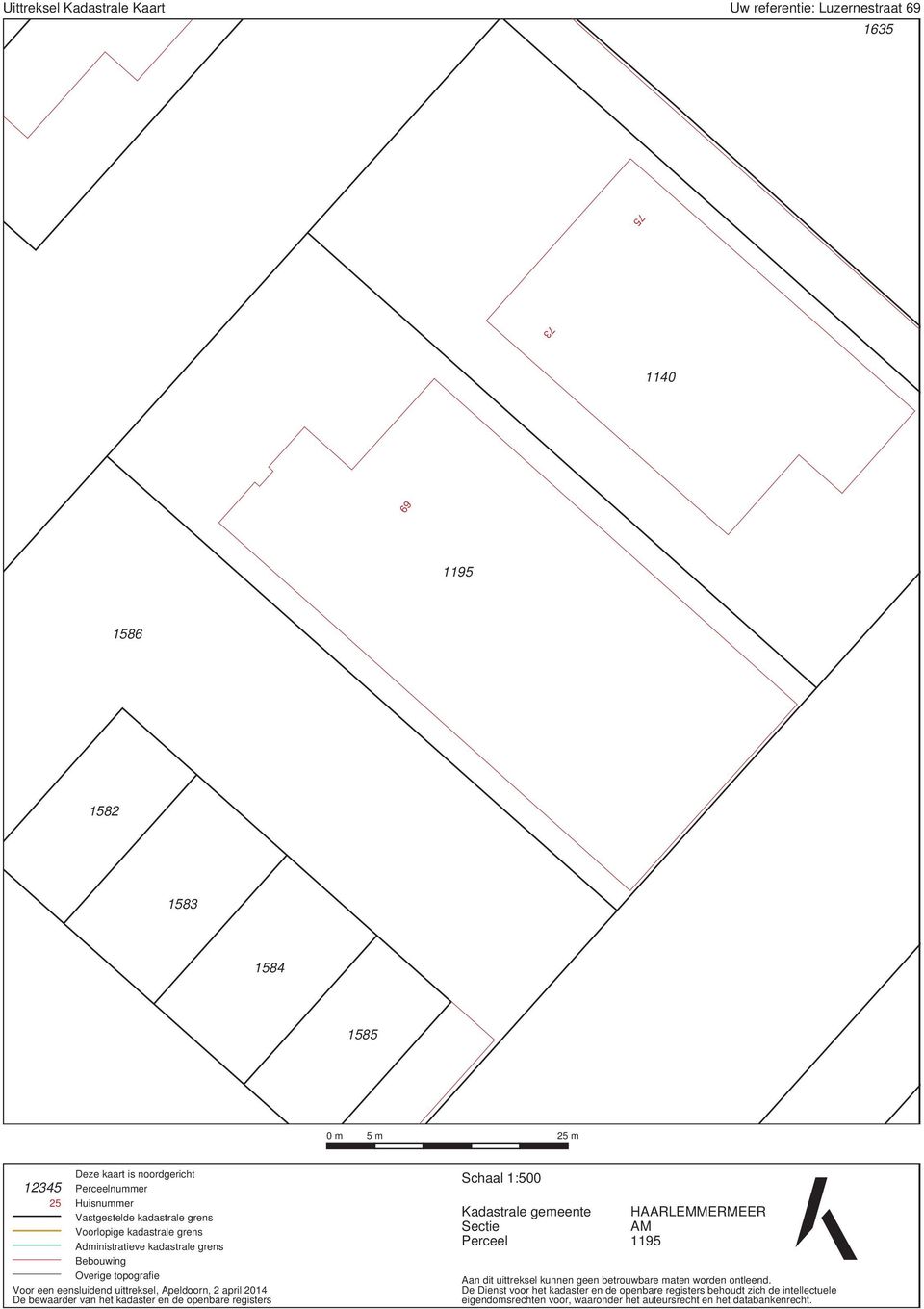 april 2014 De bewaarder van het kadaster en de openbare registers Schaal 1:500 Kadastrale gemeente Sectie Perceel HAARLEMMERMEER AM 1195 Aan dit uittreksel kunnen geen