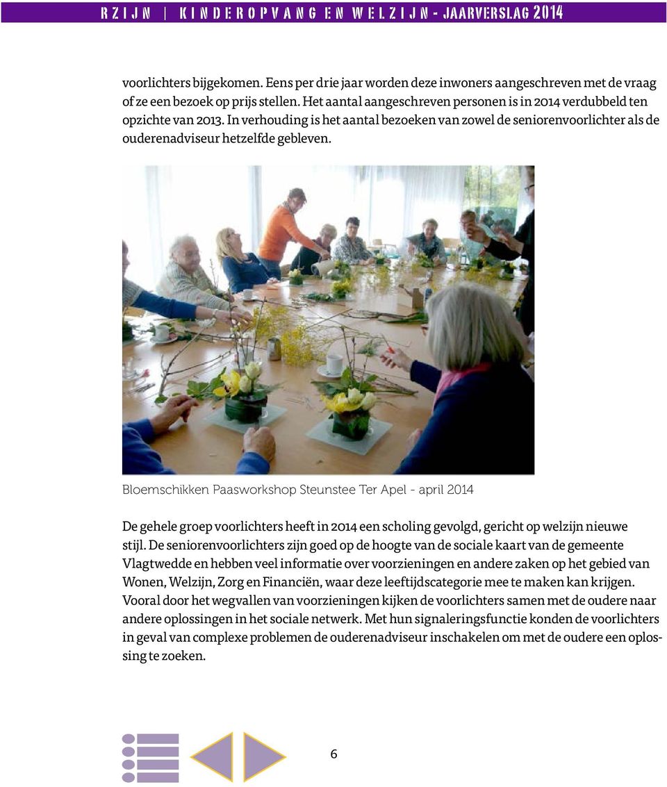 Bloemschikken Paasworkshop Steunstee Ter Apel - april 2014 De gehele groep voorlichters heeft in 2014 een scholing gevolgd, gericht op welzijn nieuwe stijl.