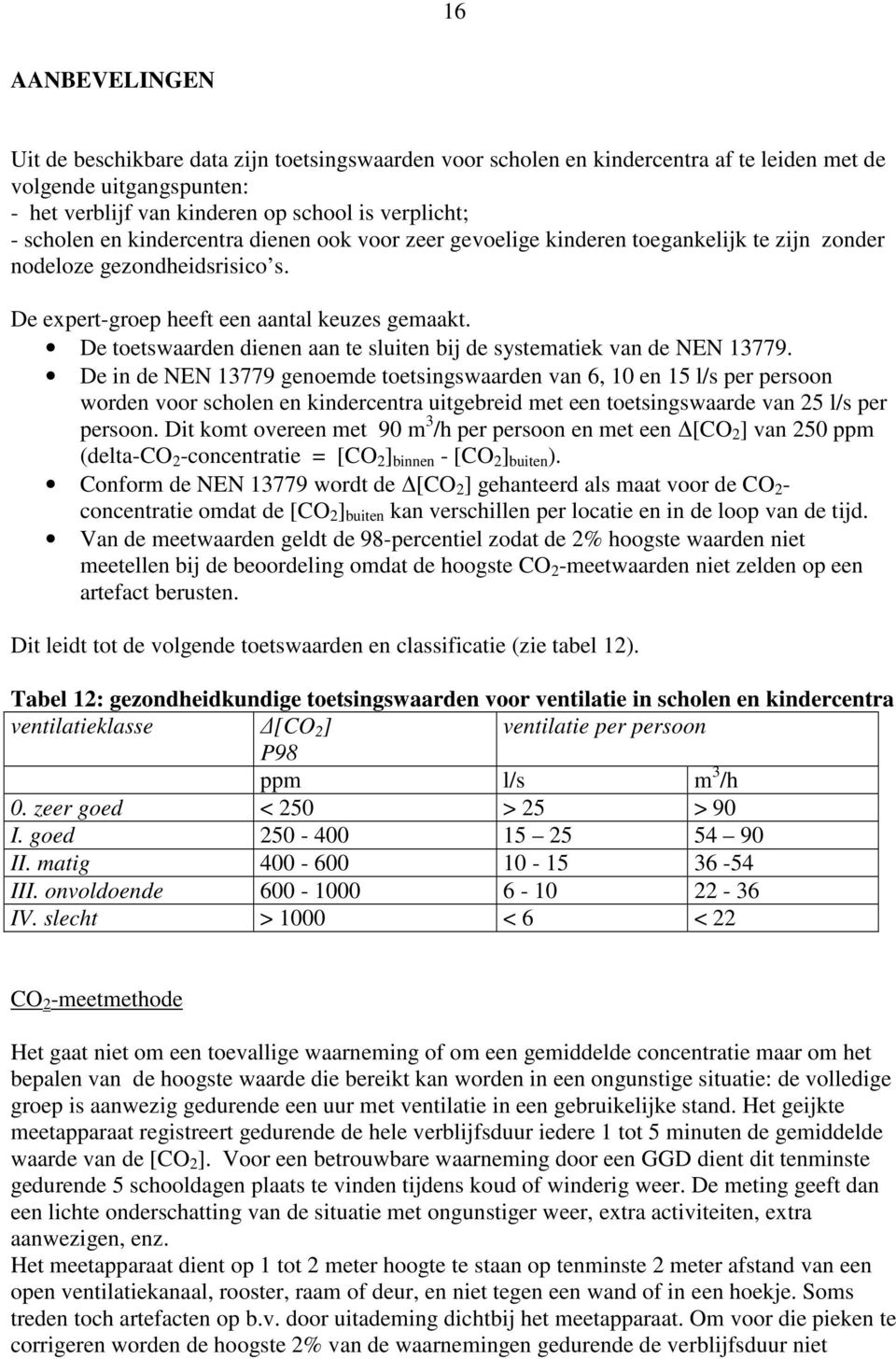 De toetswaarden dienen aan te sluiten bij de systematiek van de NEN 13779.