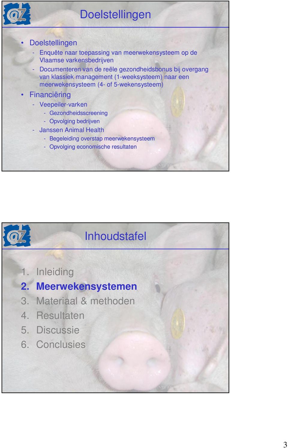 wekensysteem) Financiëring - Veepeiler-varken - Gezondheidsscreening - Opvolging bedrijven - Janssen Animal Health - Begeleiding overstap