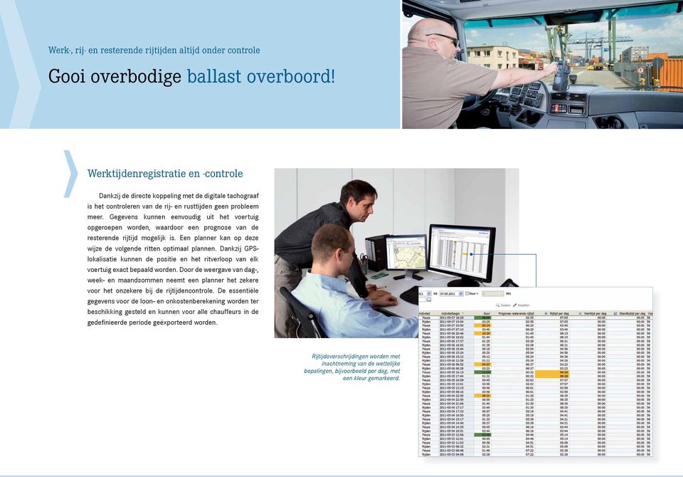 Gegevens kunnen eenvoudig uit het voertuig opgeroepen worden, waardoor een prognose van de resterende rijtijd mogelijk is. Een planner kan op deze wijze de volgende ritten optimaal plannen.