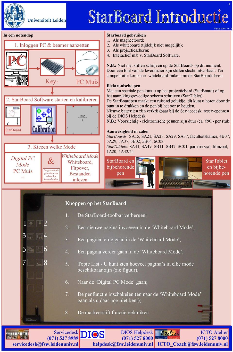 Als whiteboard (tijdelijk niet mogelijk); 3. Als projectiescherm; 4. Interactief m.b.v. StarBoard Software. N.B.: Niet met stiften schrijven op de StarBoards op dit moment.