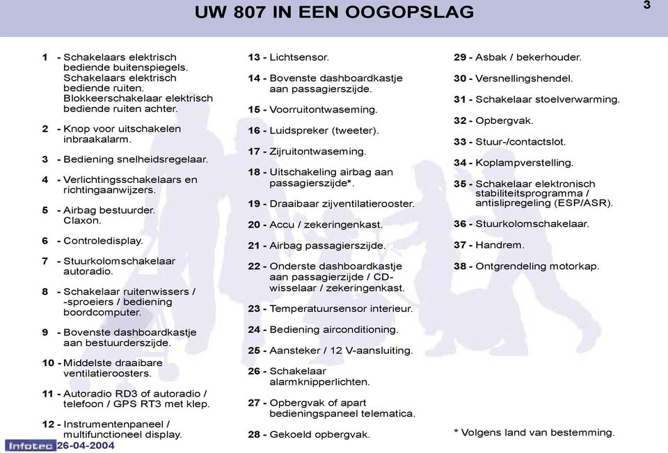 7 - Stuurkolomschakelaar autoradio. 8 - Schakelaar ruitenwissers / -sproeiers / bediening boordcomputer. 9 - Bovenste dashboardkastje aan bestuurderszijde. 10 - Middelste draaibare ventilatieroosters.