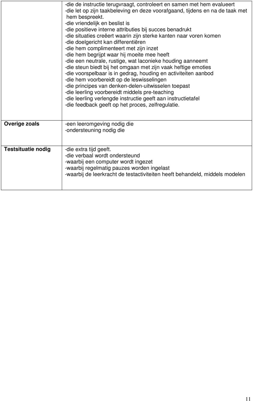 complimenteert met zijn inzet -die hem begrijpt waar hij moeite mee heeft -die een neutrale, rustige, wat laconieke houding aanneemt -die steun biedt bij het omgaan met zijn vaak heftige emoties -die