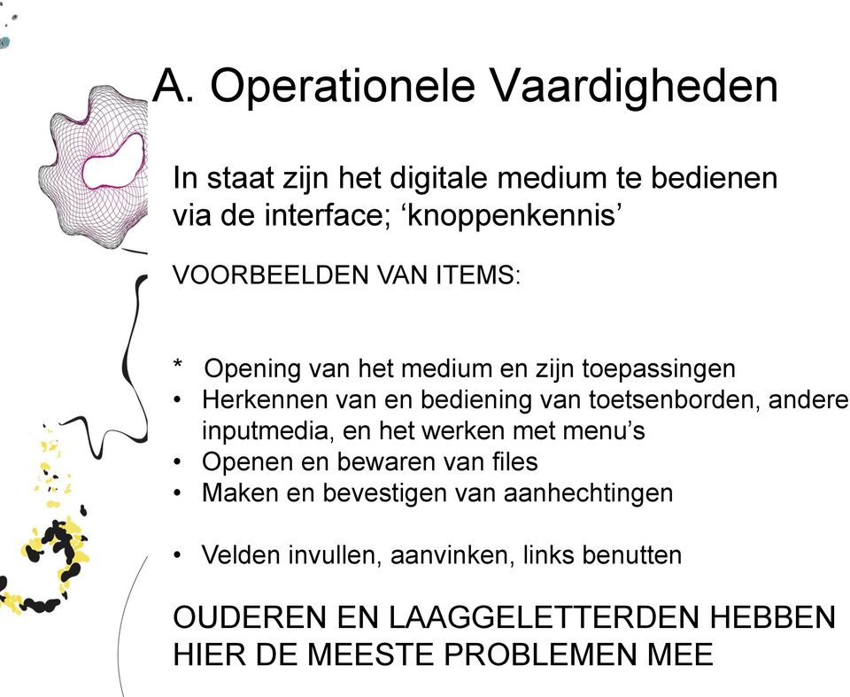 toetsenborden, andere inputmedia, en het werken met menu s Openen en bewaren van files Maken en bevestigen