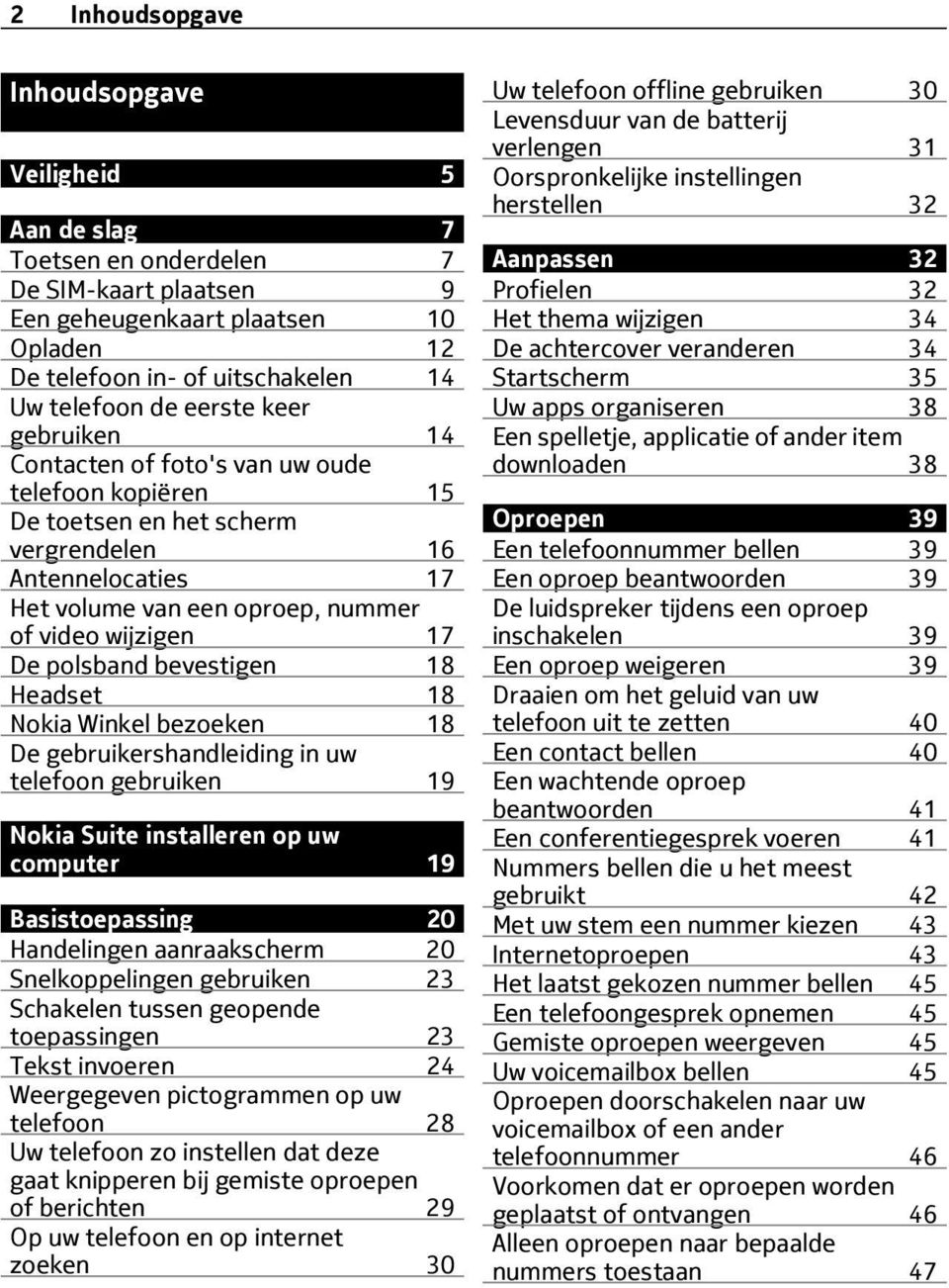 polsband bevestigen 18 Headset 18 Nokia Winkel bezoeken 18 De gebruikershandleiding in uw telefoon gebruiken 19 Nokia Suite installeren op uw computer 19 Basistoepassing 20 Handelingen aanraakscherm