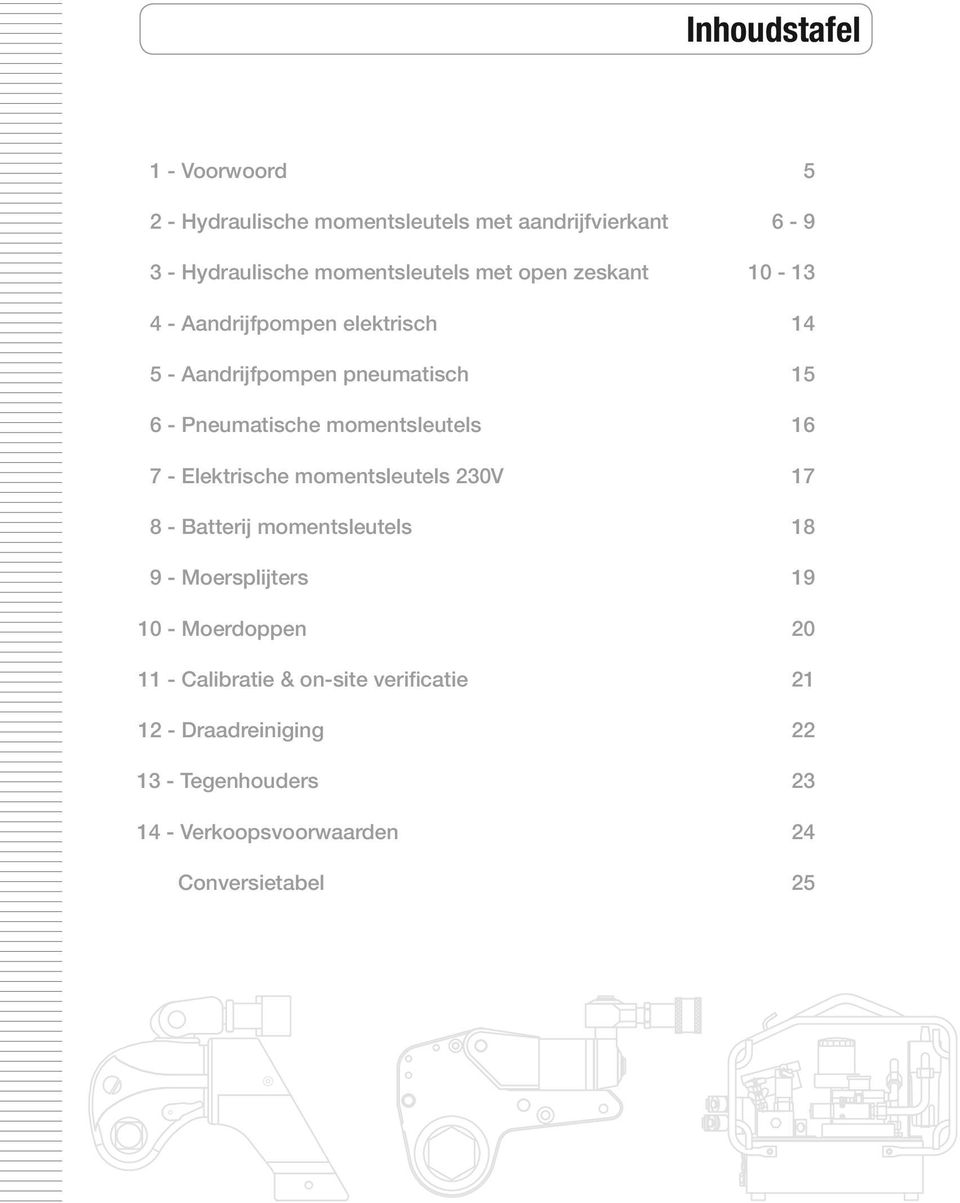 momentsleutels 16 7 - Elektrische momentsleutels 230V 17 8 - Batterij momentsleutels 18 9 - Moersplijters 19 10 -