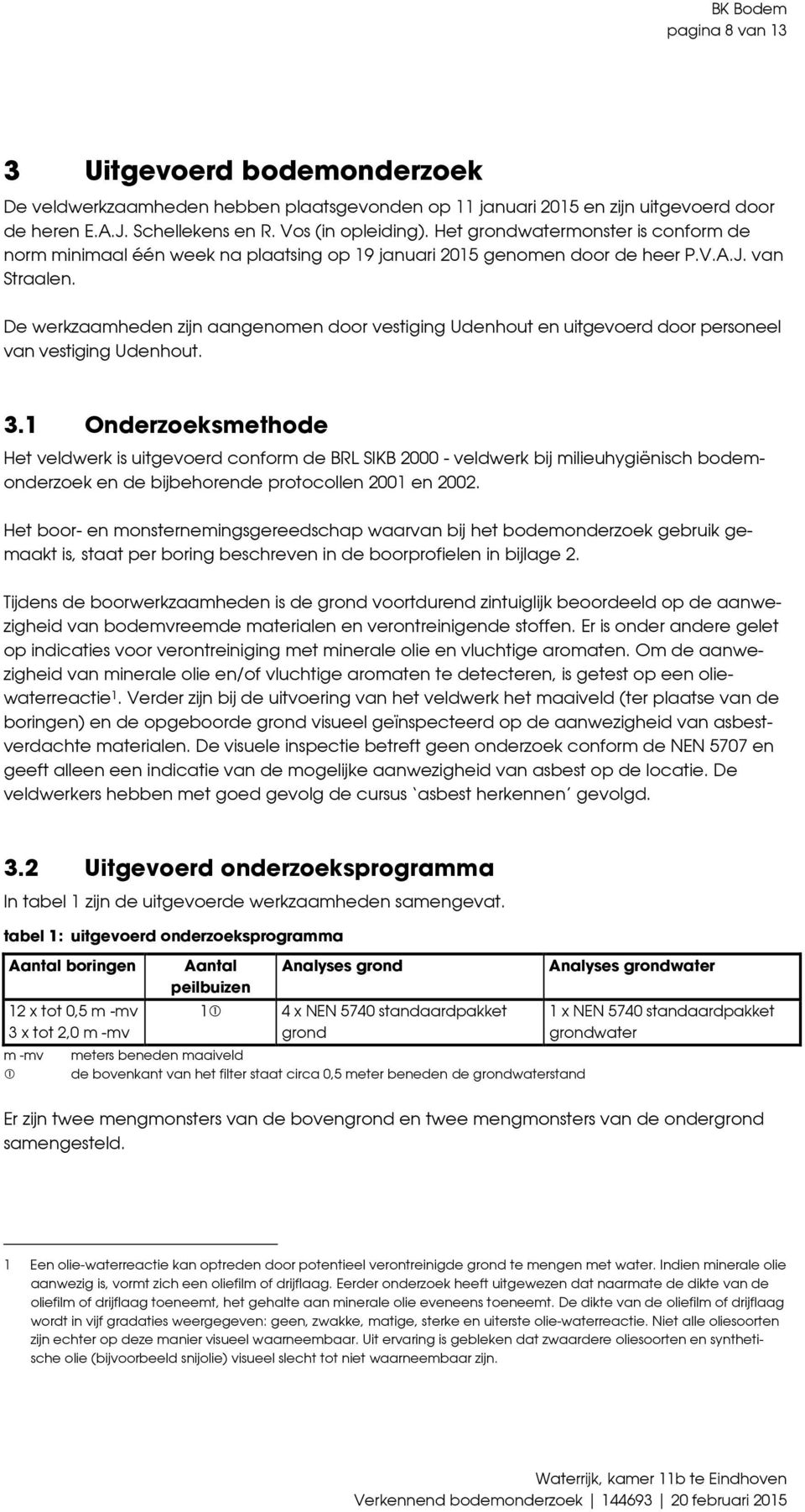 De werkzaamheden zijn aangenomen door vestiging Udenhout en uitgevoerd door personeel van vestiging Udenhout. 3.