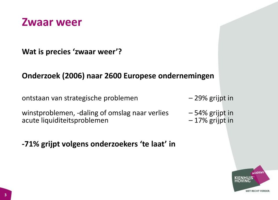 strategische problemen winstproblemen, -daling of omslag naar verlies