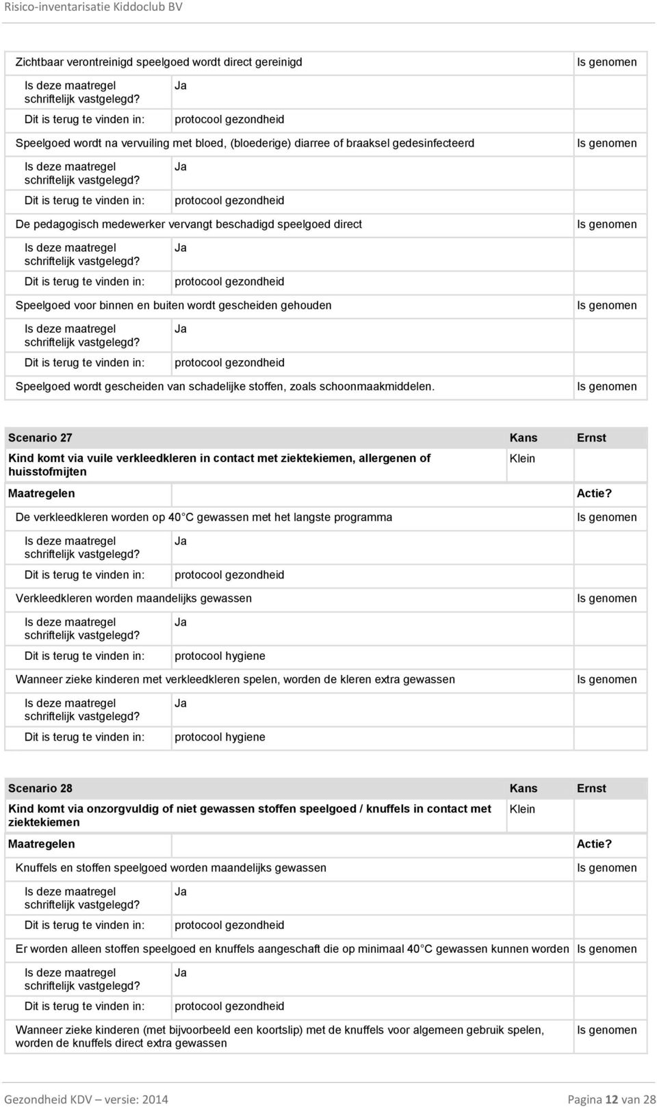 Scenario 27 Kans Ernst Kind komt via vuile verkleedkleren in contact met ziektekiemen, allergenen of huisstofmijten De verkleedkleren worden op 40 C gewassen met het langste programma Verkleedkleren