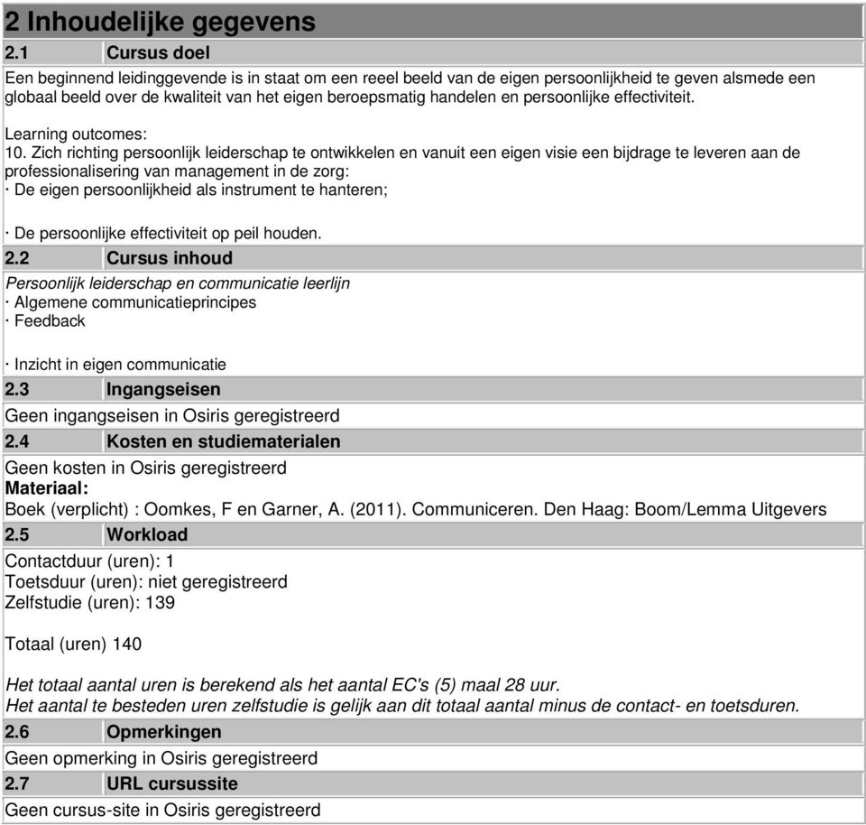 persoonlijke effectiviteit. Learning outcomes: 10.