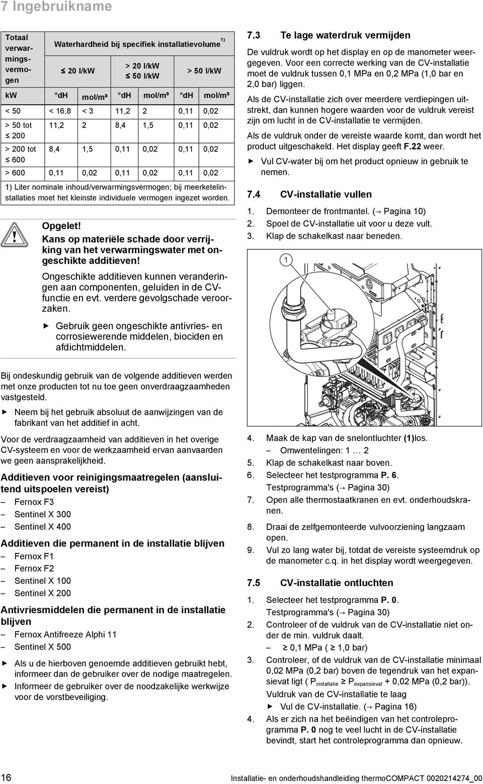 ingezet worden. Opgelet! Kans op materiële schade door verrijking van het verwarmingswater met ongeschikte additieven!