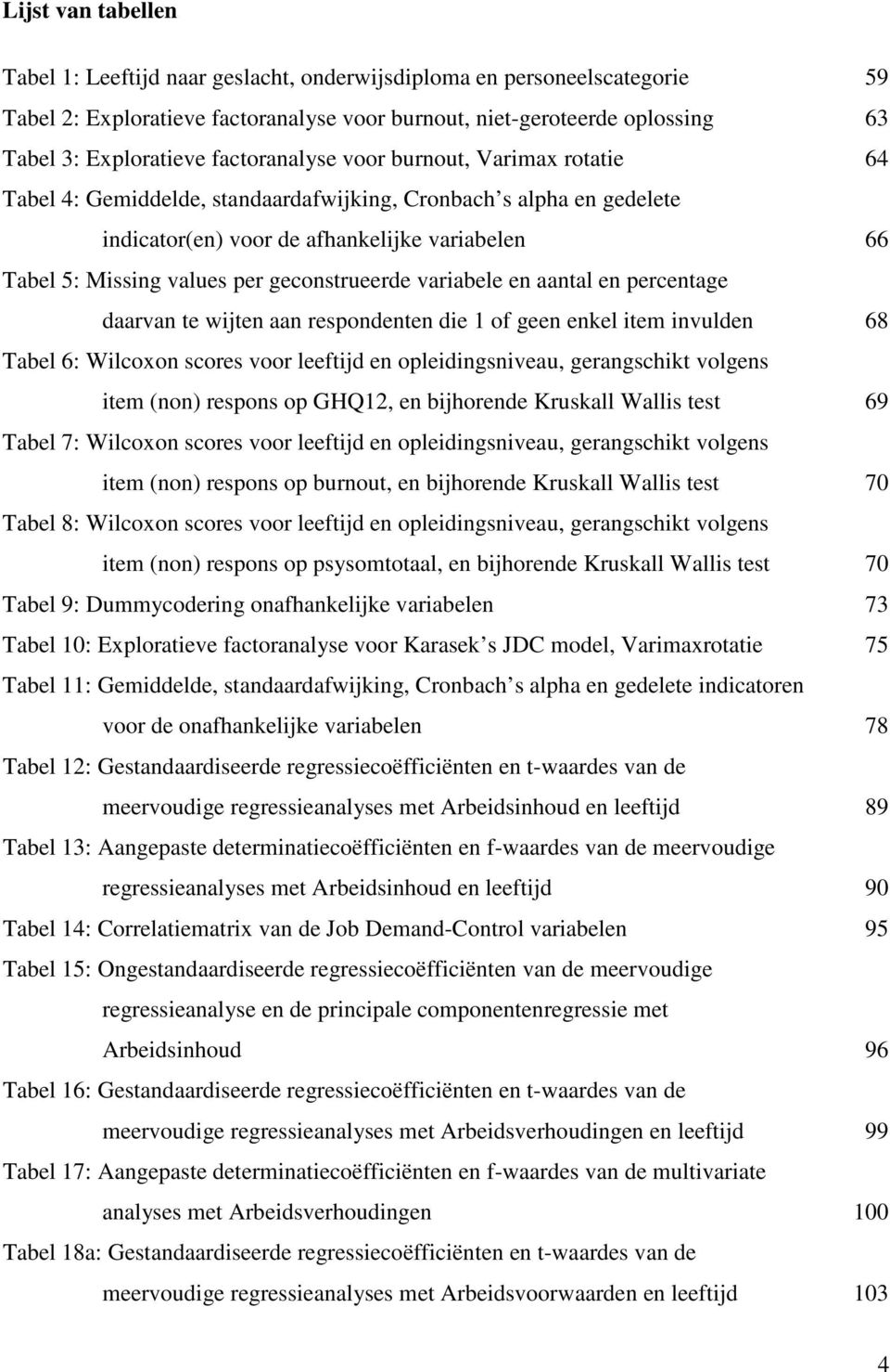 geconstrueerde variabele en aantal en percentage daarvan te wijten aan respondenten die 1 of geen enkel item invulden 68 Tabel 6: Wilcoxon scores voor leeftijd en opleidingsniveau, gerangschikt