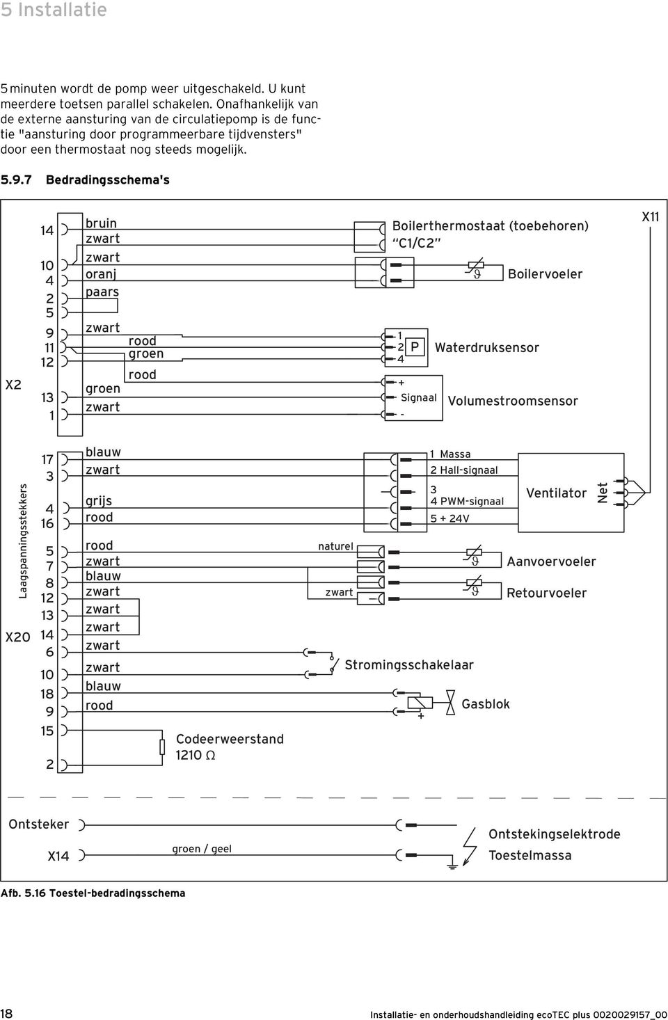 7 Bedradingsschema's X 4 0 4 5 9 3 bruin zwart zwart oranj paars zwart groen zwart rood groen rood Boilerthermostaat (toebehoren) C/C 4 P + Signaal - Waterdruksensor Boilervoeler Volumestroomsensor X