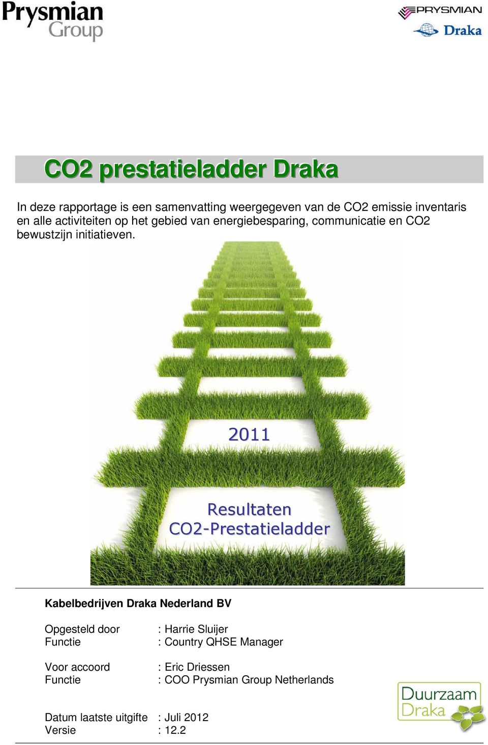 2011 Resultaten CO2-Prestatieladder Kabelbedrijven Draka Nederland BV Opgesteld door Functie Voor accoord Functie