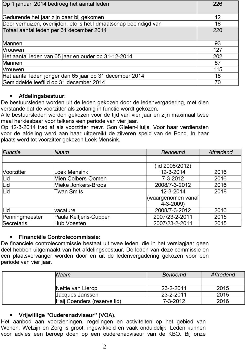 december 2014 70 Afdelingsbestuur: De bestuursleden worden uit de leden gekozen door de ledenvergadering, met dien verstande dat de voorzitter als zodanig in functie wordt gekozen.