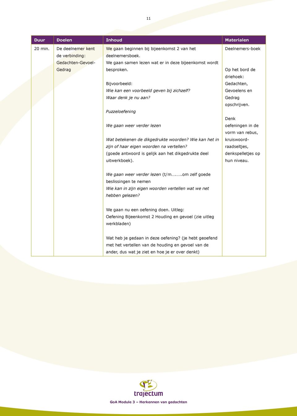 Wie kan het in zijn of haar eigen woorden na vertellen? (goede antwoord is gelijk aan het dikgedrukte deel uitwerkboek). 20 min.