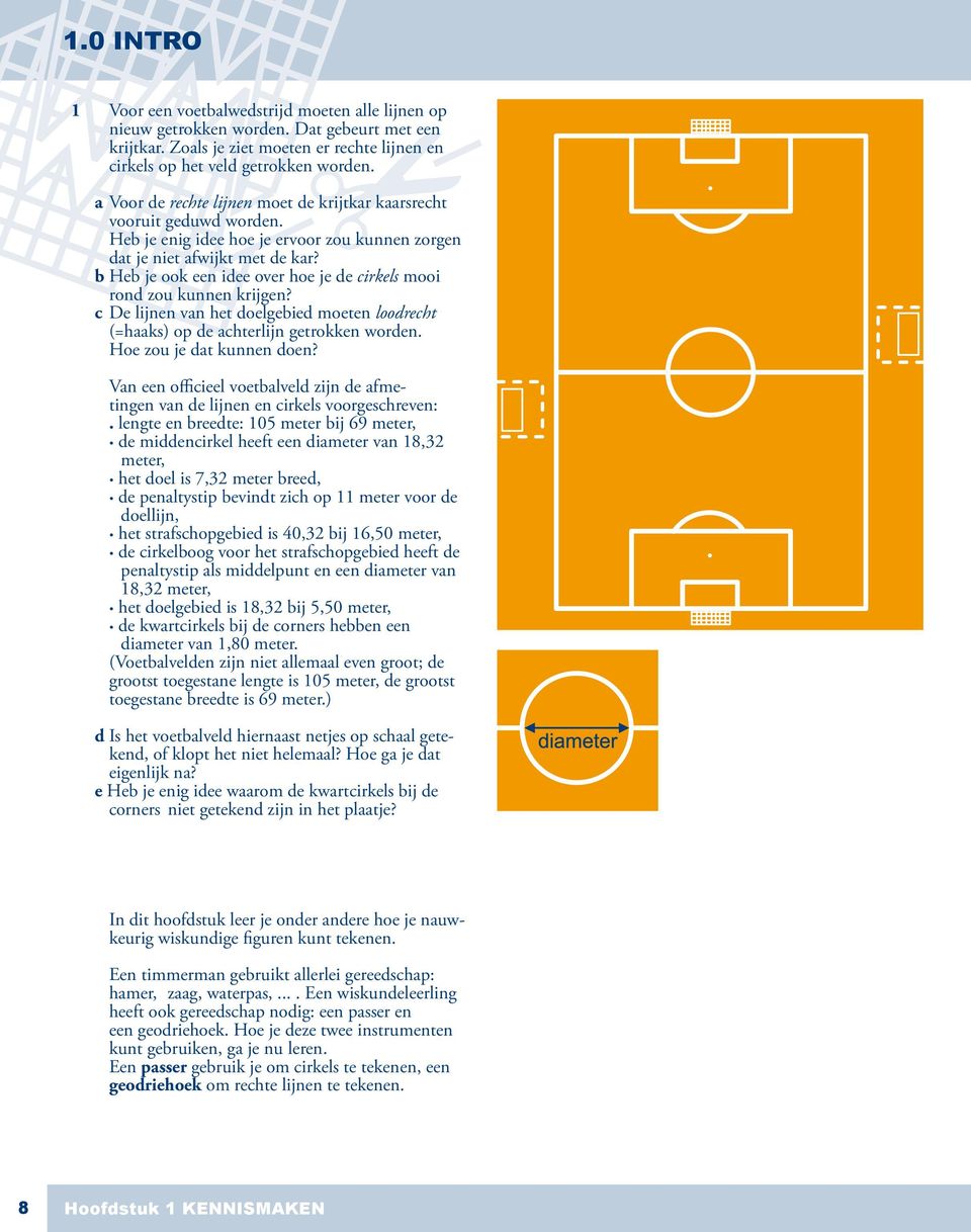b Heb je ook een idee over hoe je de cirkels mooi rond zou kunnen krijgen? c De lijnen van het doelgebied moeten loodrecht (=haaks) op de achterlijn getrokken worden. Hoe zou je dat kunnen doen?