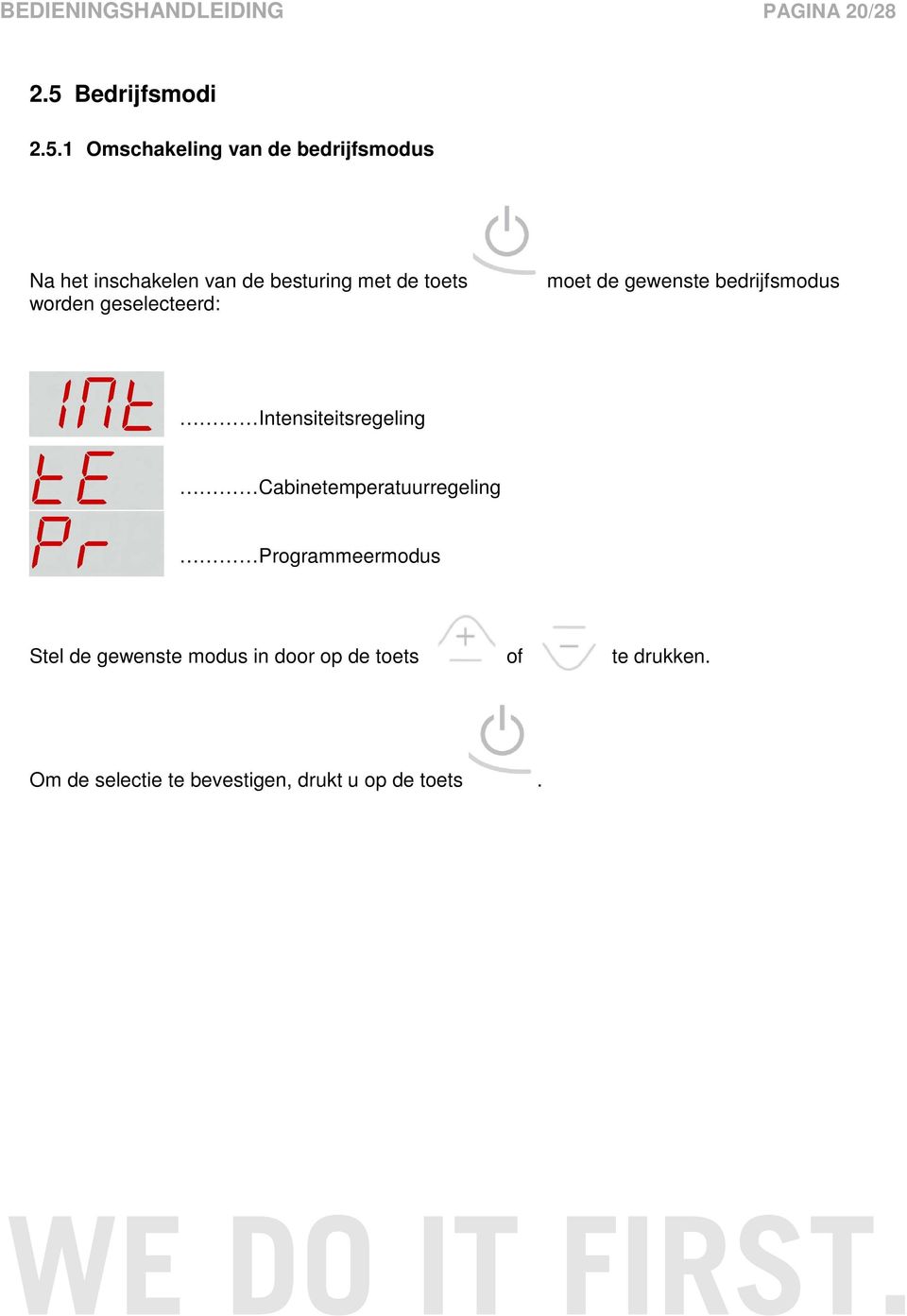 1 Omschakeling van de bedrijfsmodus Na het inschakelen van de besturing met de toets worden