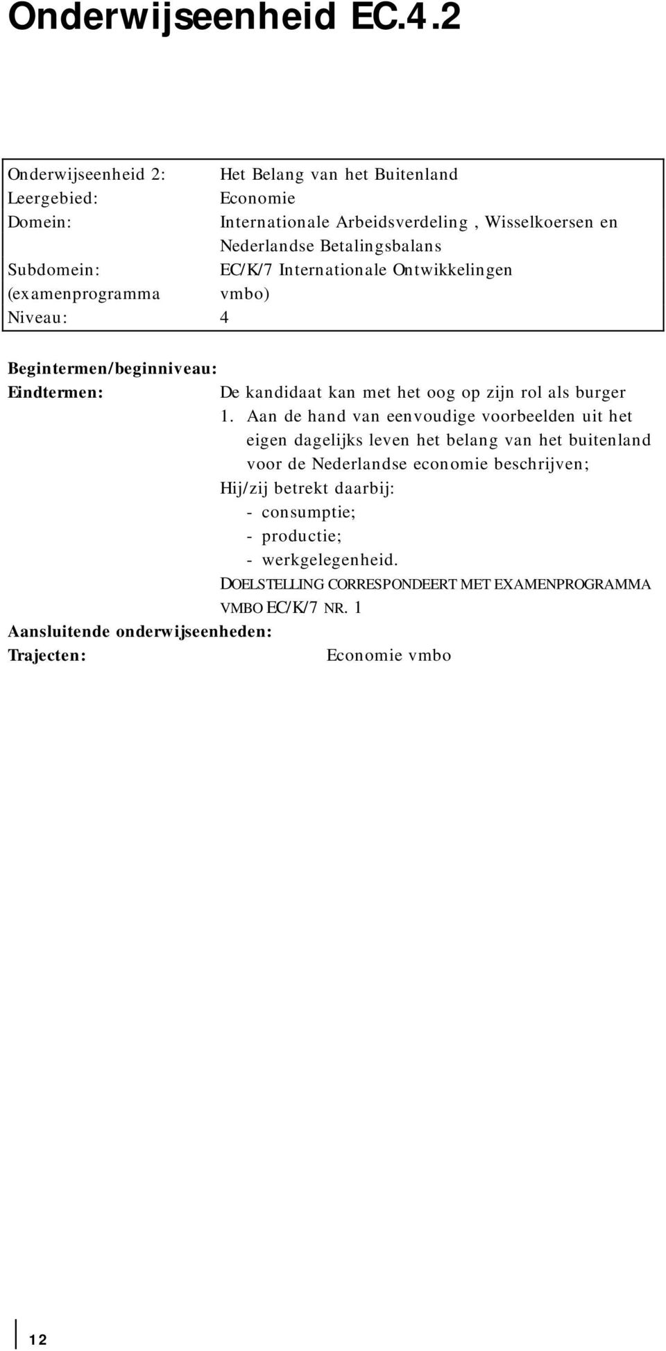 Ontwikkelingen (examenprogramma vmbo) Niveau: 4 Begintermen/beginniveau: met het oog op zijn rol als burger 1.